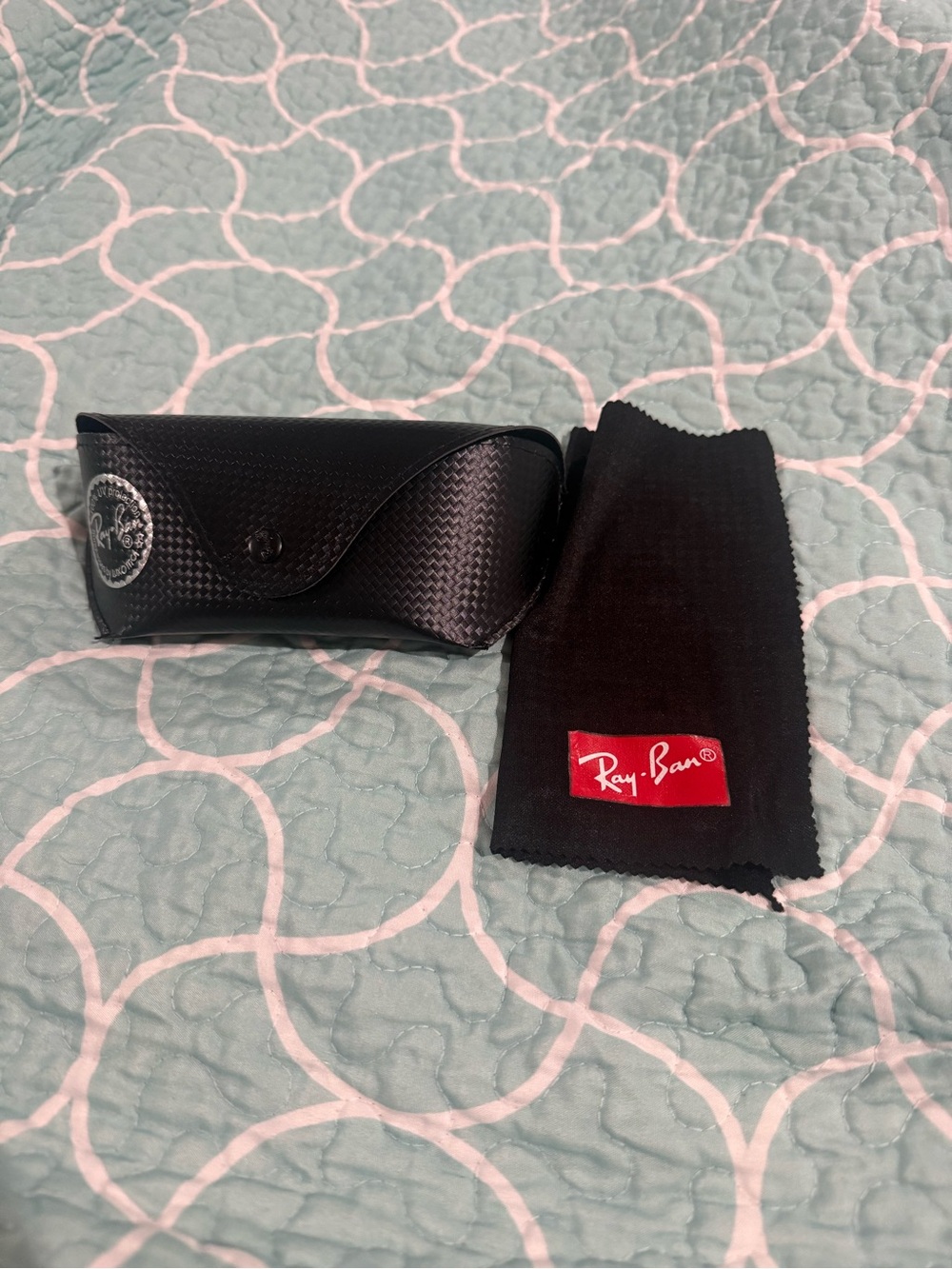 Ray-Ban Black Sunglasses Case with Black Cleaning Cloth and Red Logo